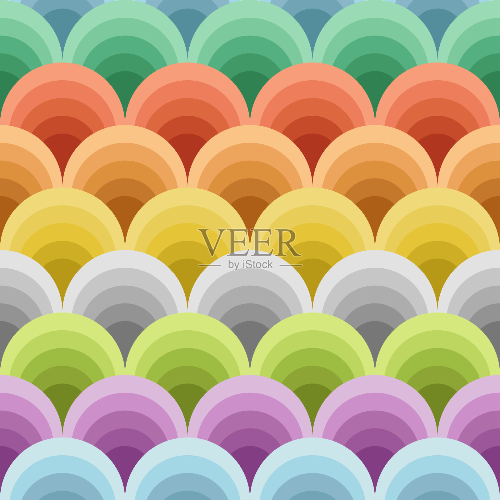 彩色圆圈复古设计无缝图案插画图片素材