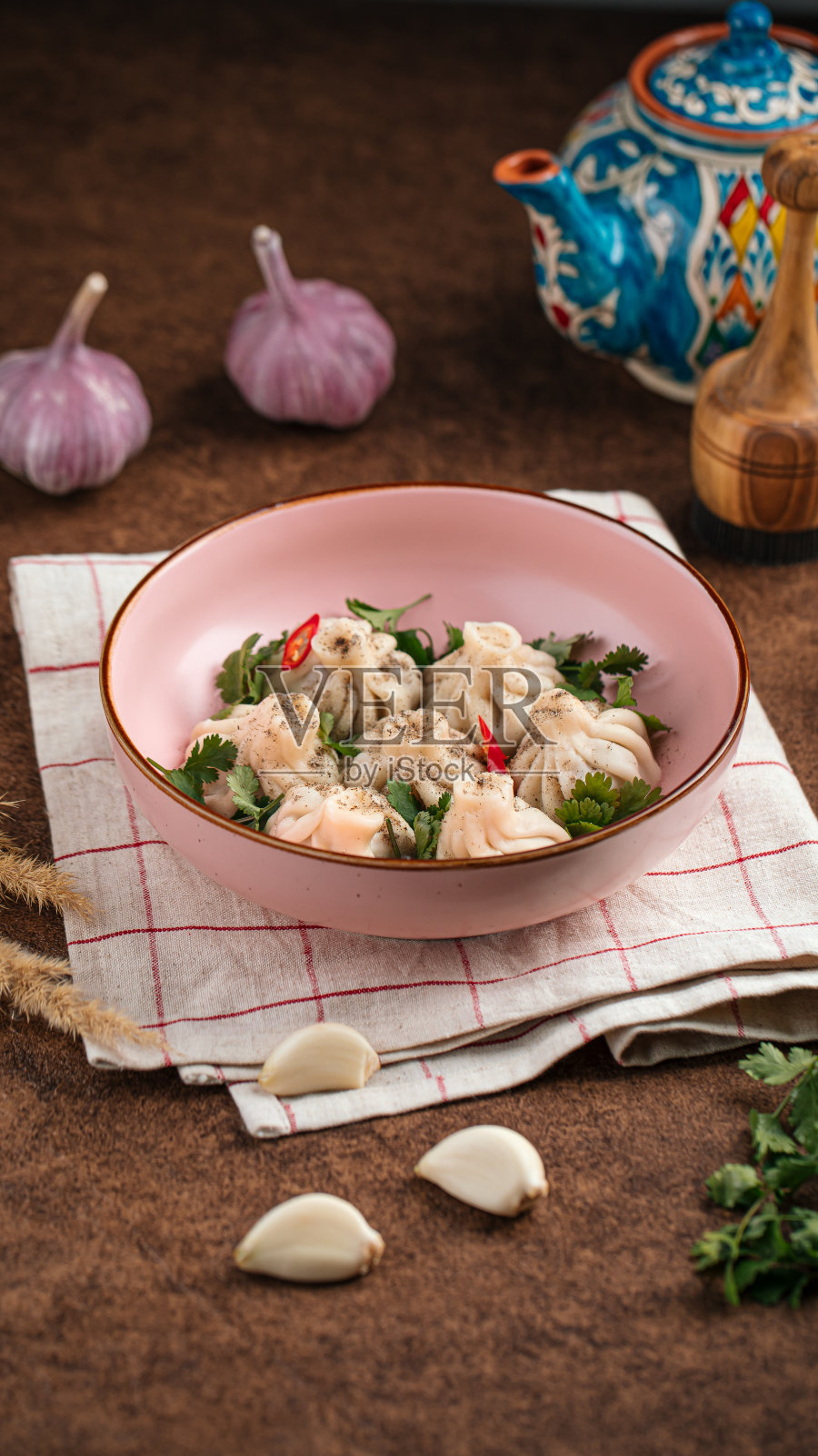 格鲁吉亚蒸khinkali饺子照片摄影图片