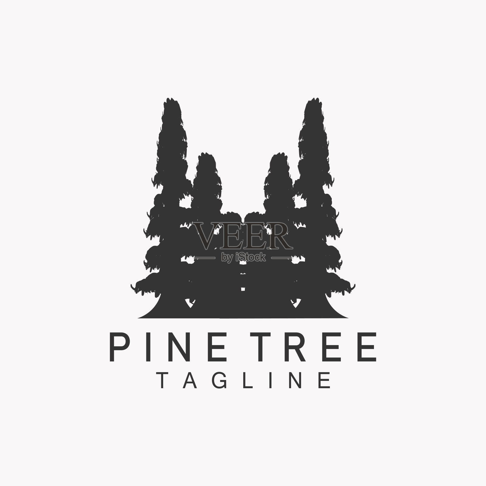 松树标志，绿色植物矢量，树轮廓设计，图标，插图，模板插画图片素材