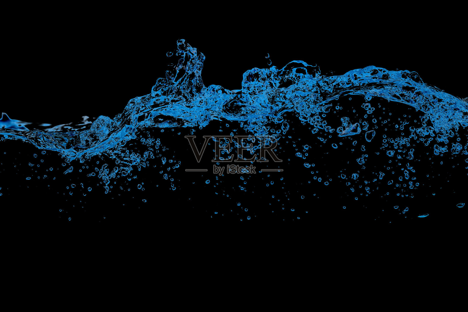 蓝色的水和气泡在黑色的背景池照片摄影图片