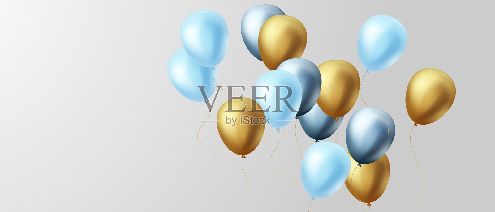 庆祝背景与美丽地安排蓝色气球。3DVector插图设计插画图片素材