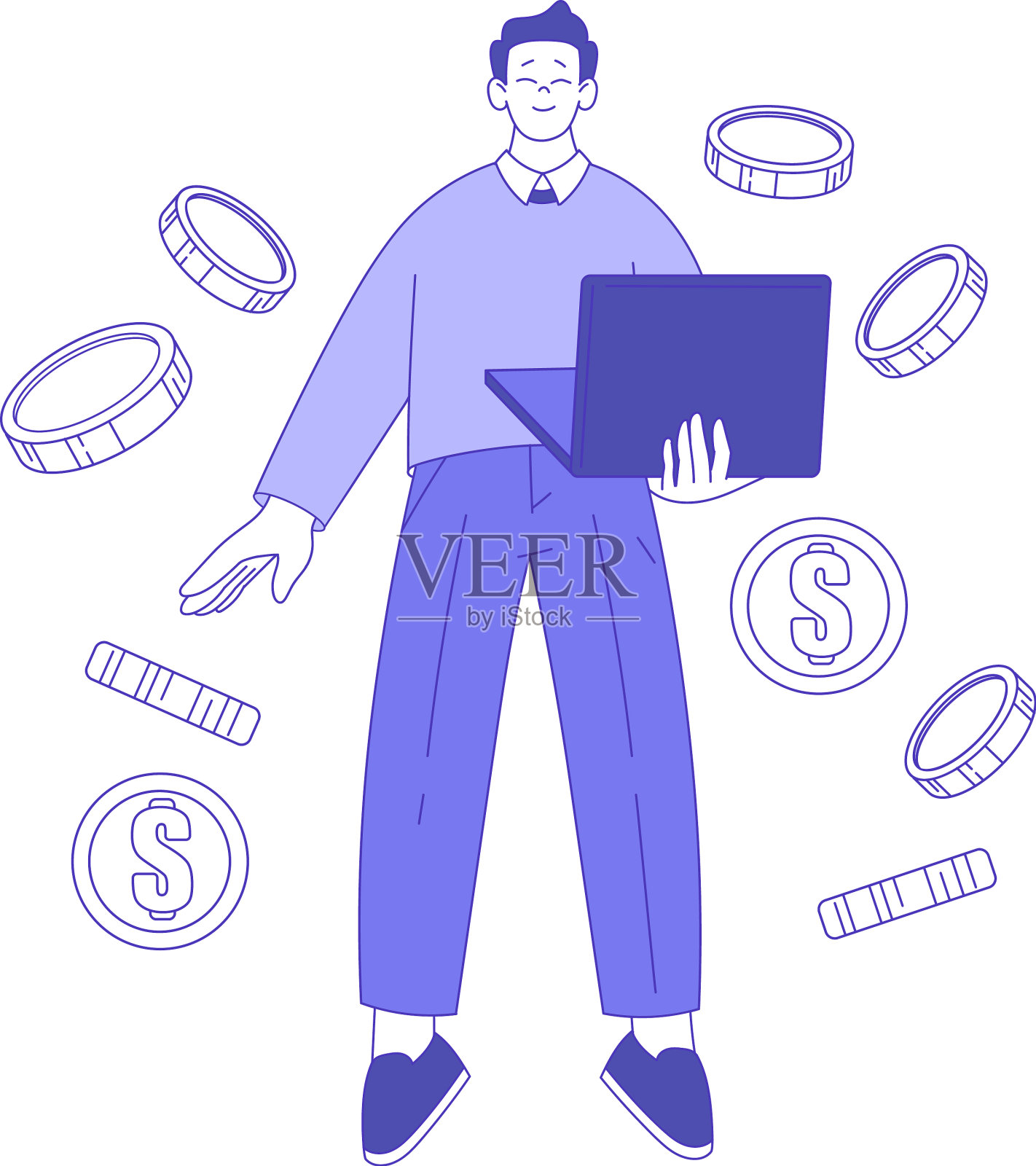 成功的商人性格与笔记本电脑设计元素图片