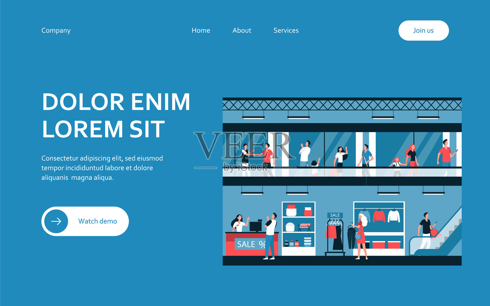 人们在城市购物中心购物插画图片素材