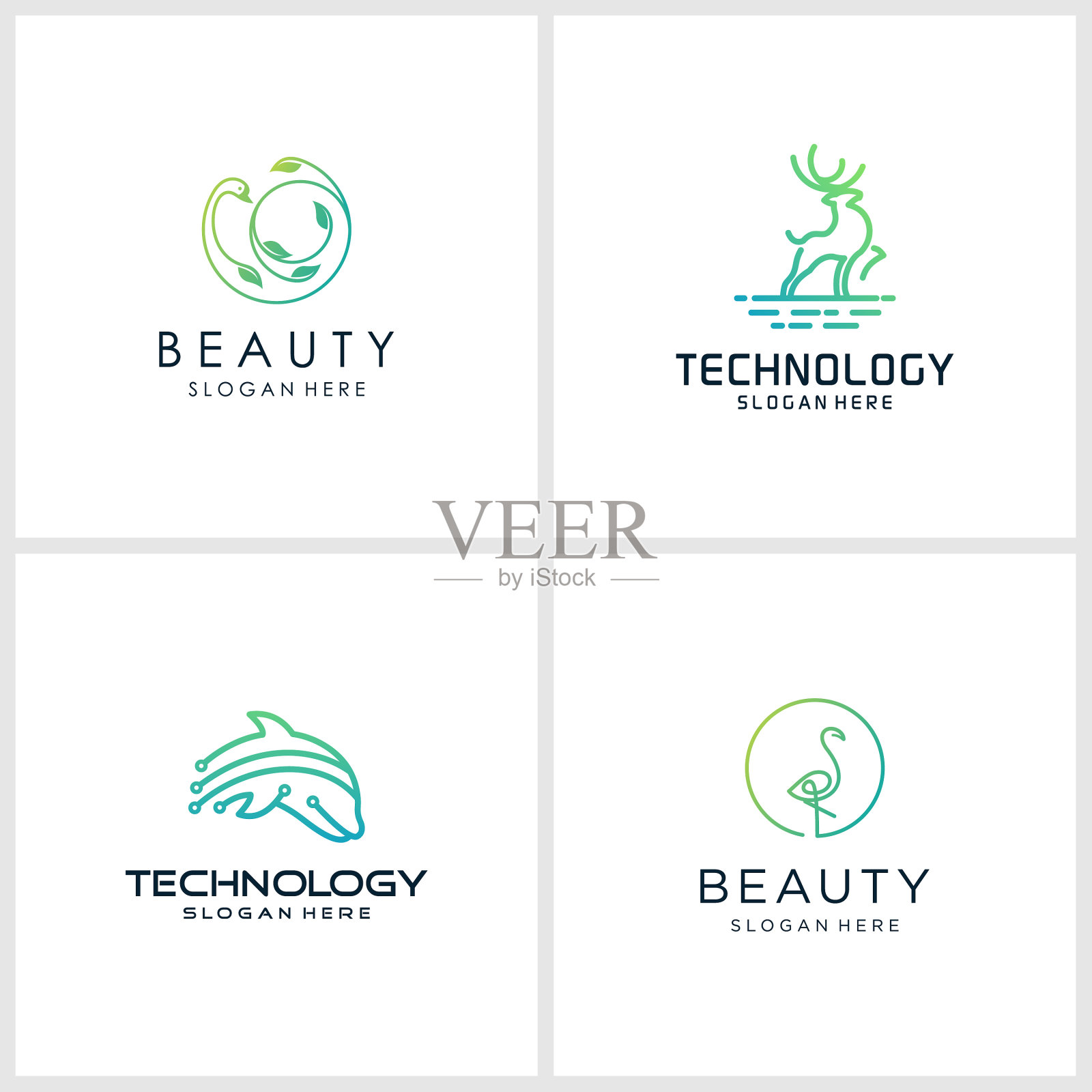 动物标志集合具有独特和干净插画图片素材