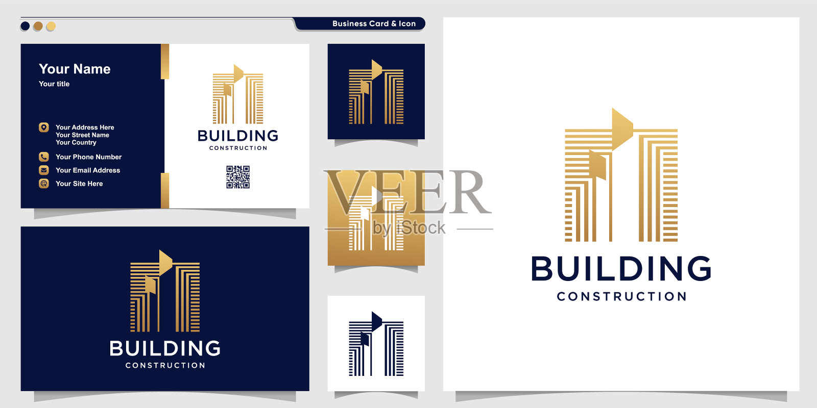 建筑标志采用金色线条艺术风格插画图片素材