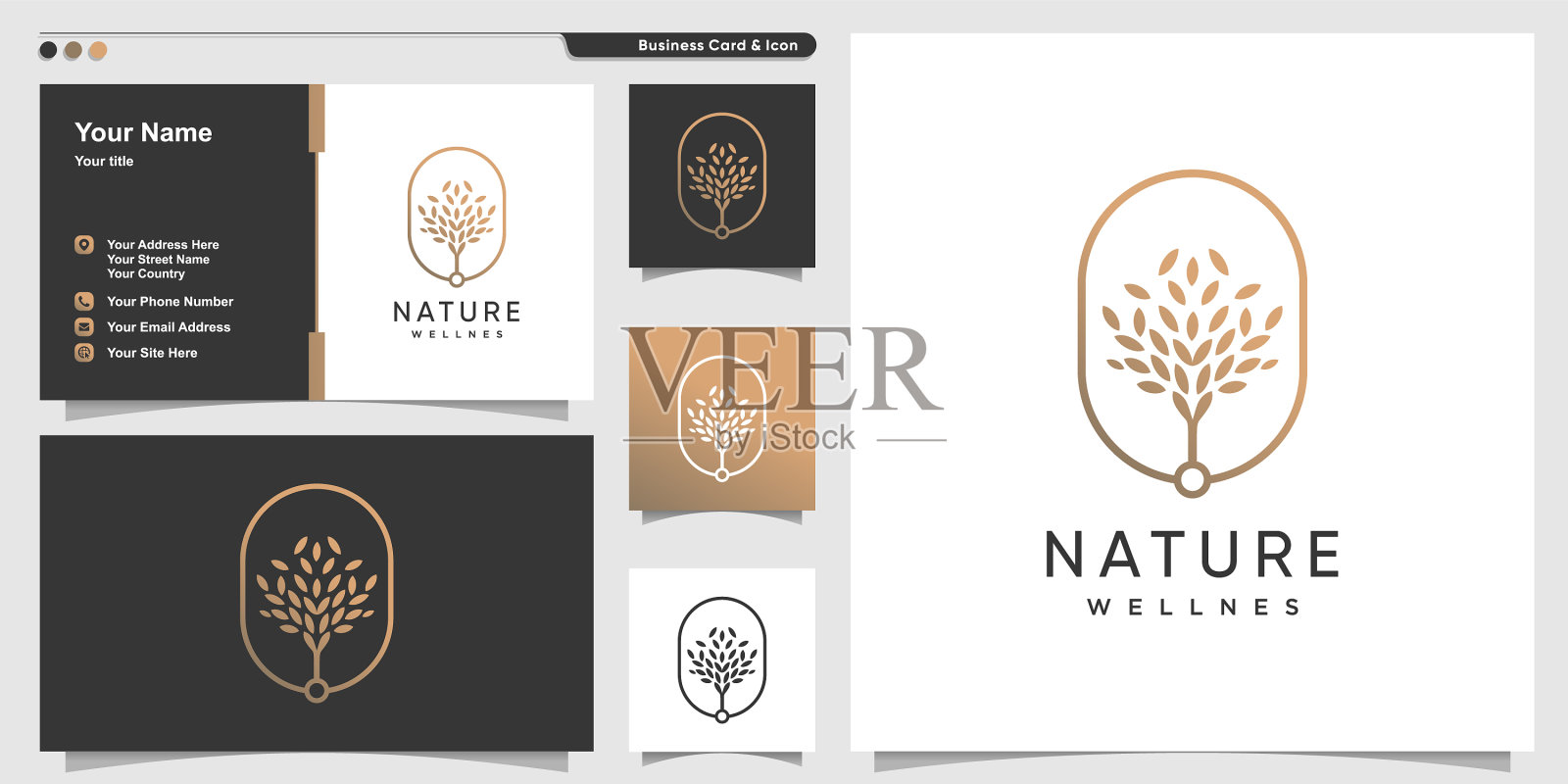 自然标志与黄金溢价树的轮廓插画图片素材