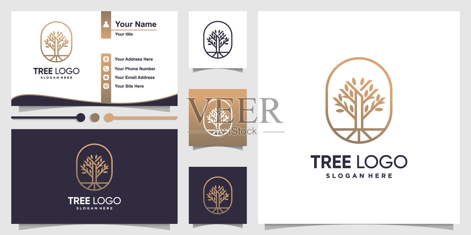 树标志具有现代线条艺术和商业风格插画图片素材