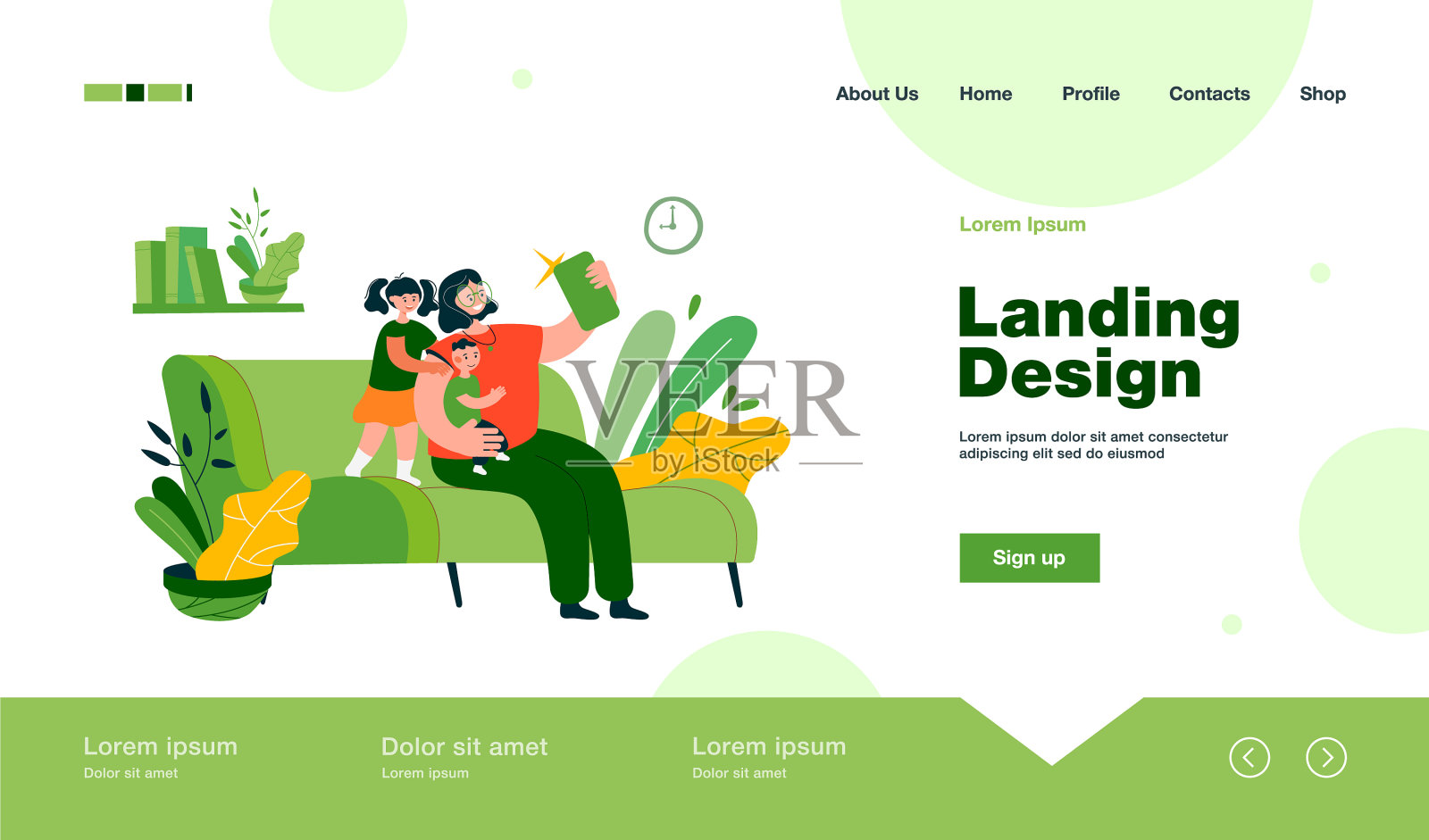 母亲微笑着和孩子们自拍插画图片素材