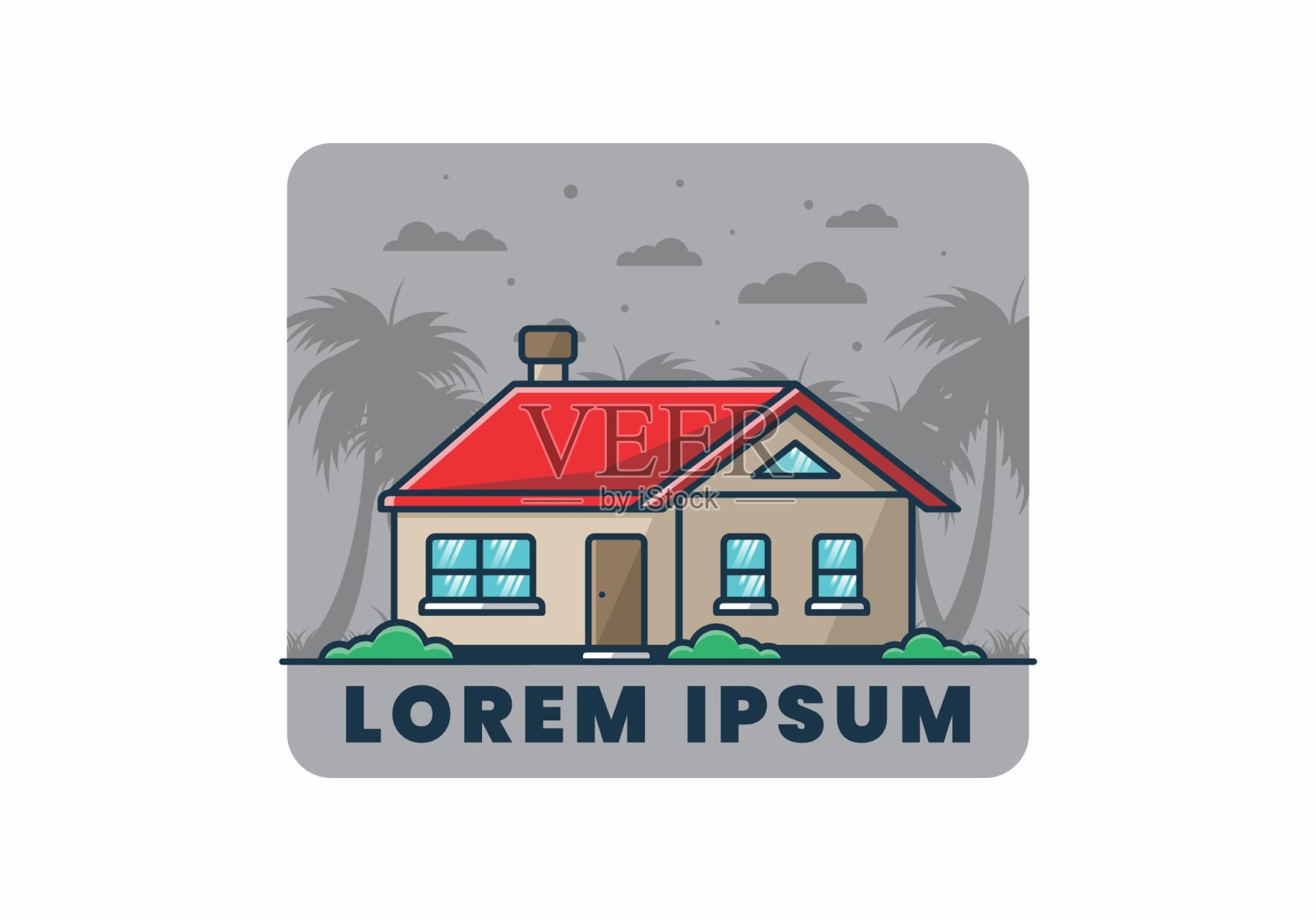 彩色简单的梦想房子平面插图插画图片素材