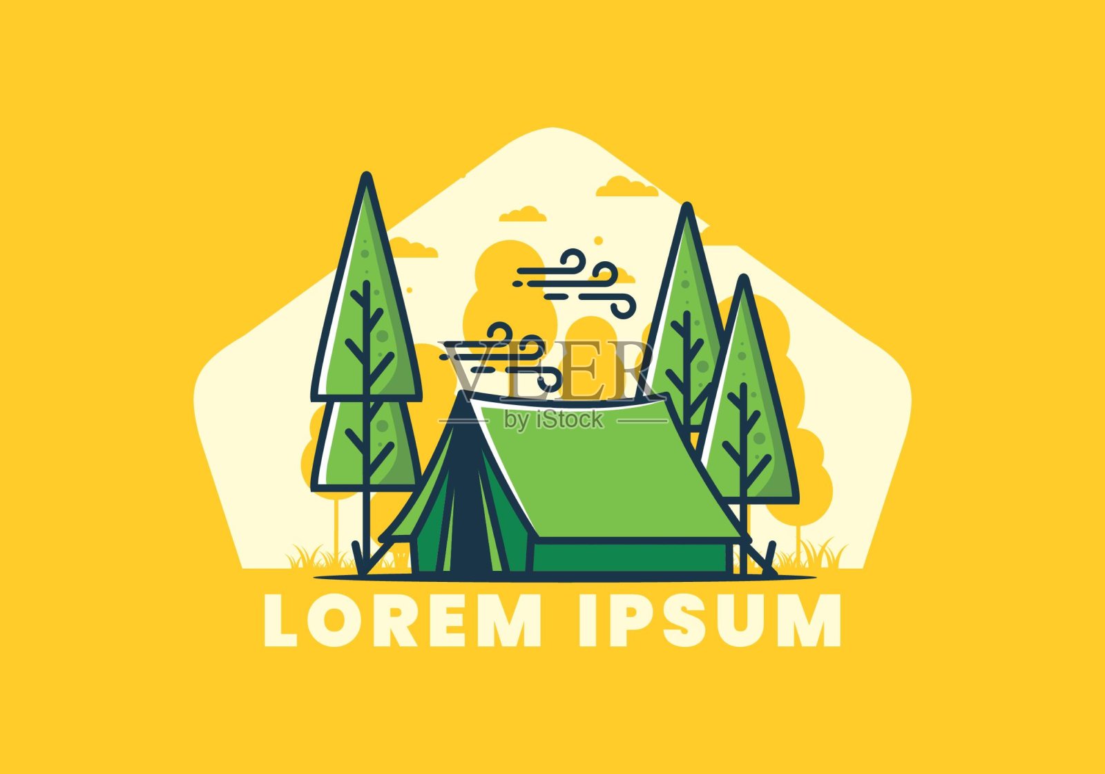 大露营帐篷和松树插图插画图片素材
