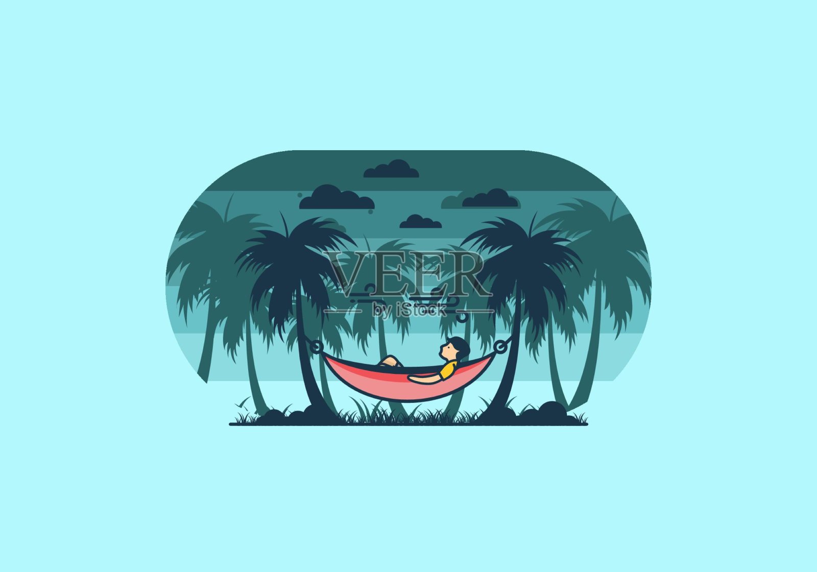 放松在吊床平面插图插画图片素材