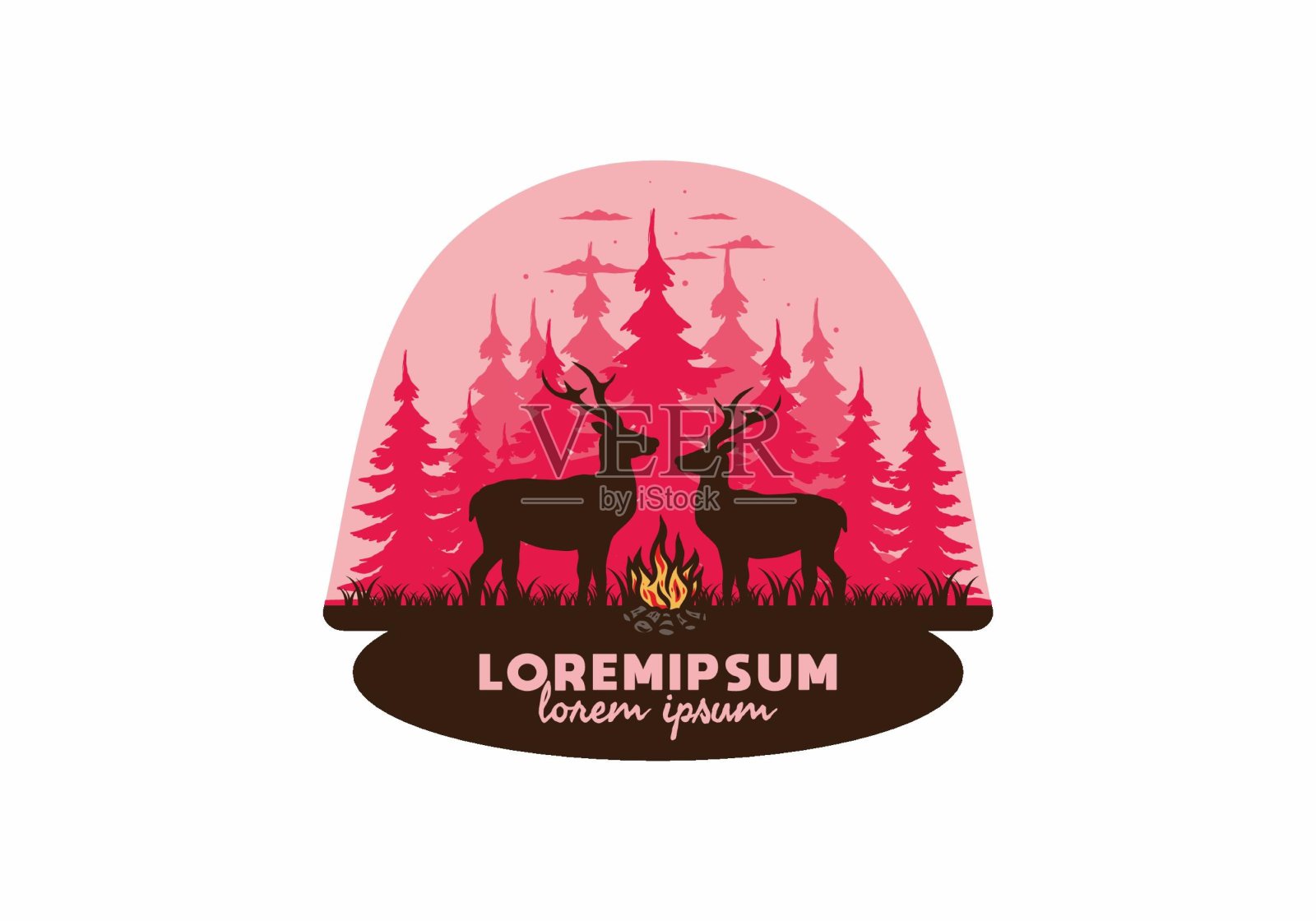 一对鹿和篝火插图插画图片素材