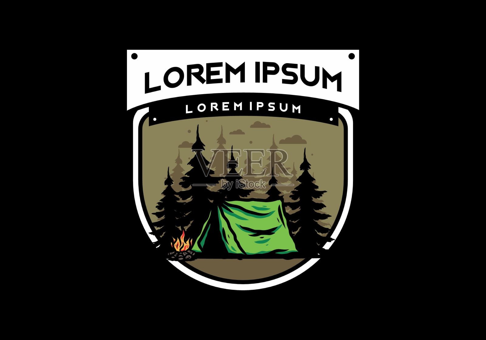 午夜露营与篝火插图插画图片素材