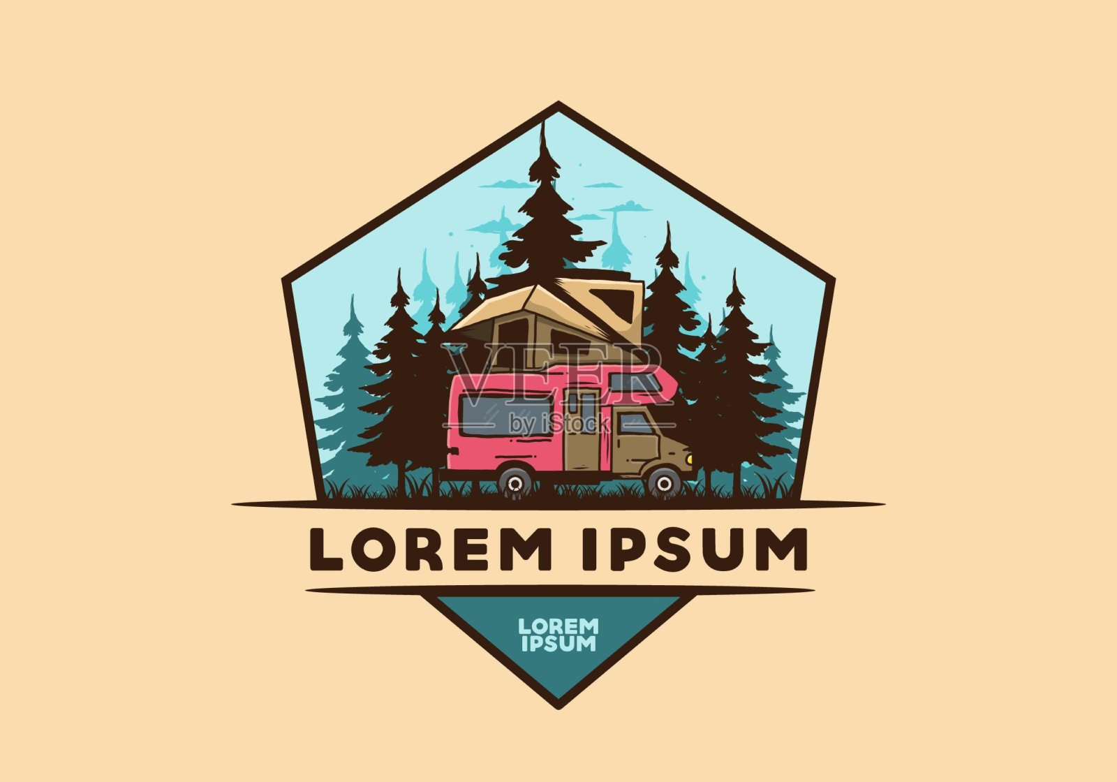 在丛林中露营的汽车车顶插图插画图片素材