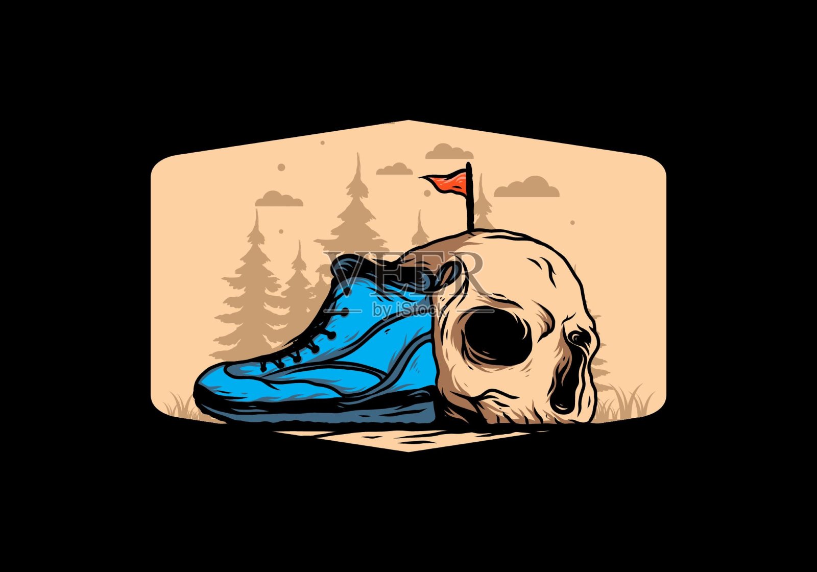 户外靴子和头骨插图插画图片素材