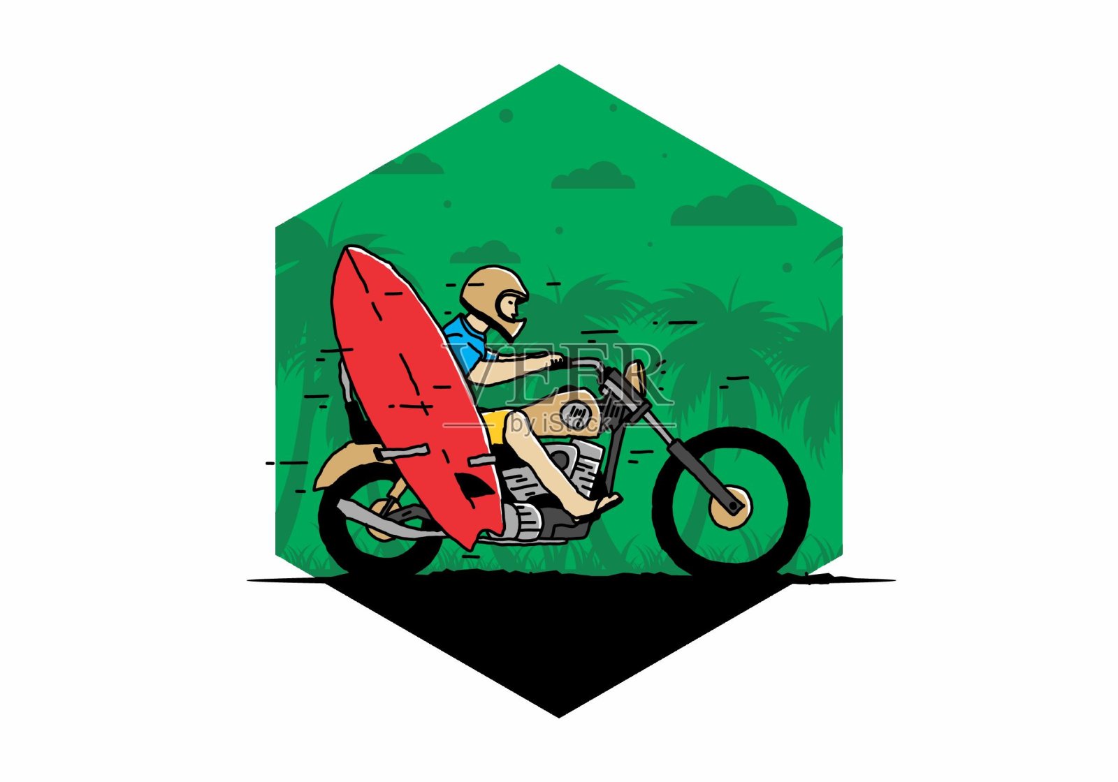 骑摩托车与冲浪板插图插画图片素材