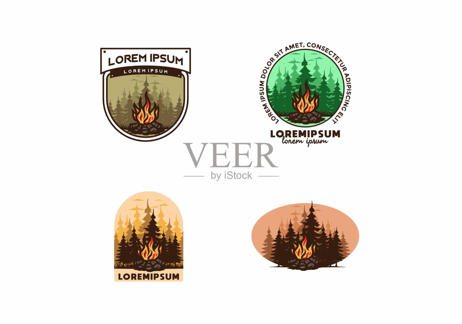 丛林徽章插图中的篝火插画图片素材