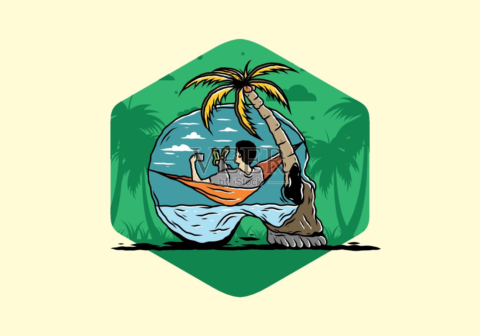 在吊床上的人头骨形状插图插画图片素材