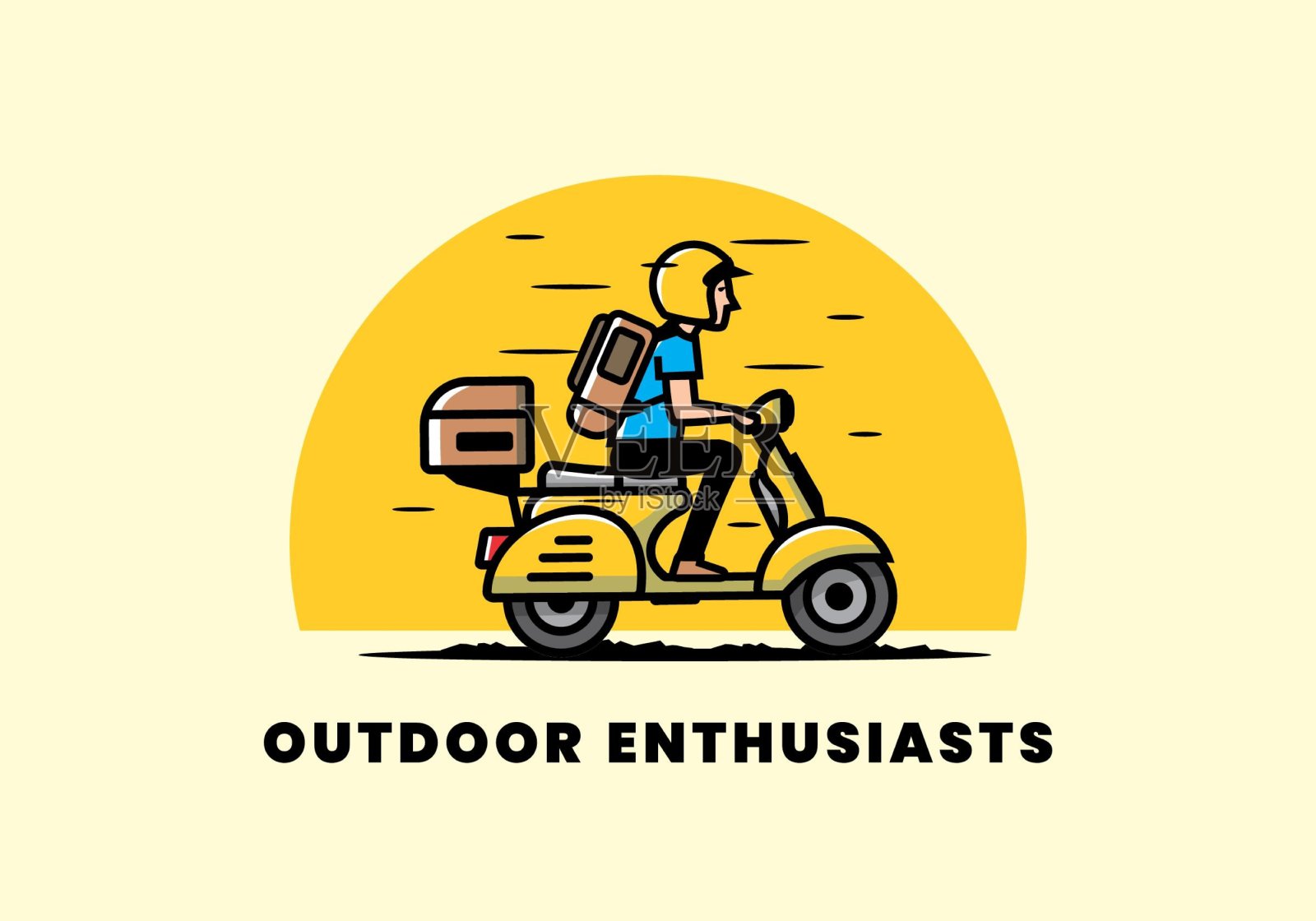 一个人骑着摩托车去度假插画图片素材