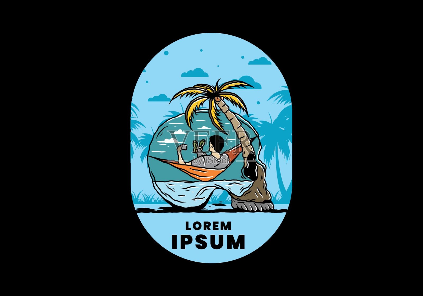 在吊床上的人头骨形状插图插画图片素材