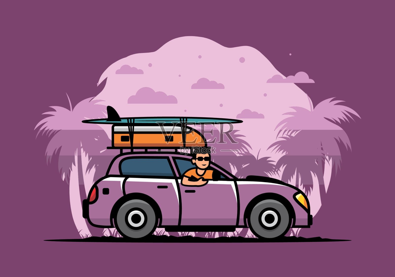 一个男人开车度假的插图插画图片素材