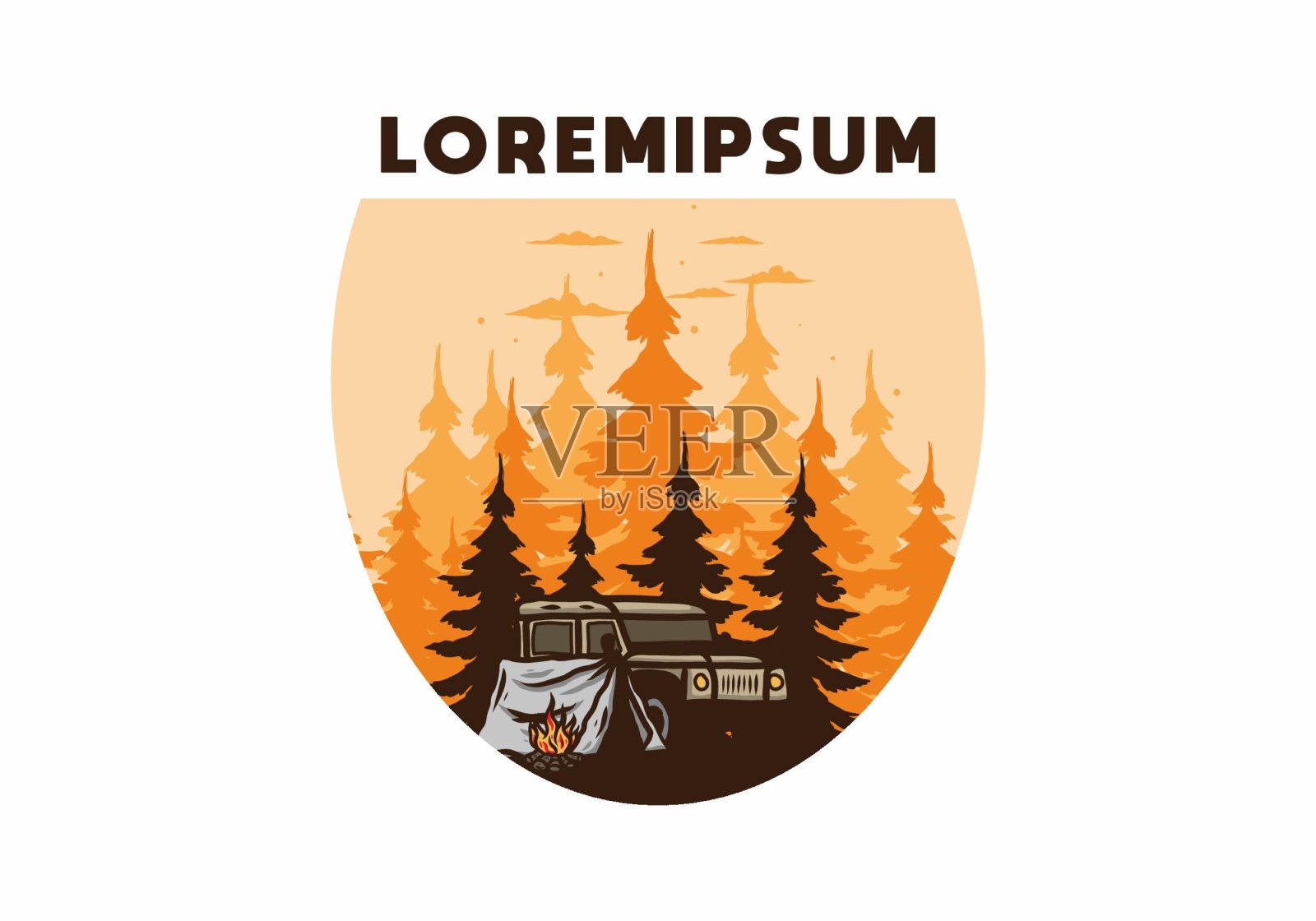 在森林里的汽车旁露营插画图片素材