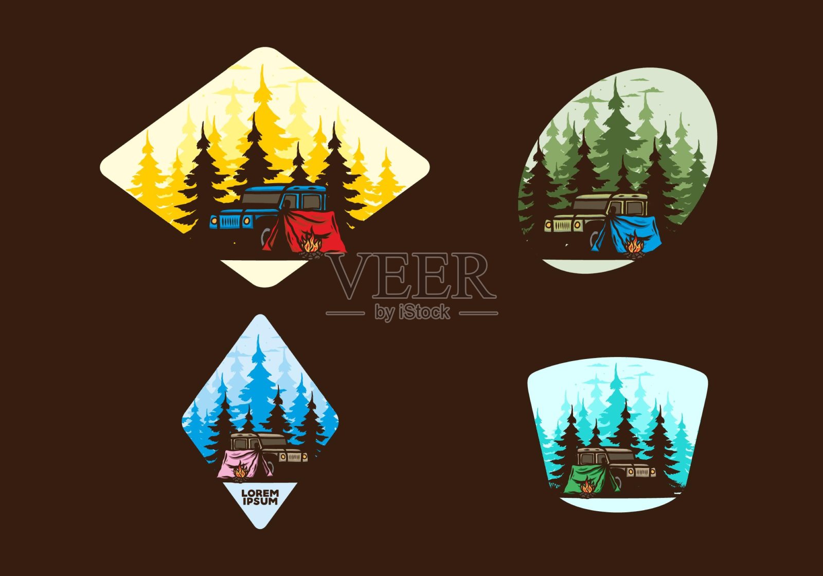 在森林里的汽车旁露营插画图片素材