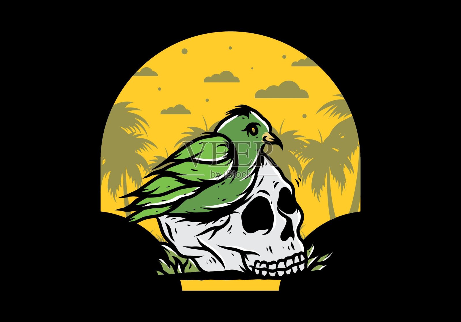 鸟类筑巢头骨插图插画图片素材