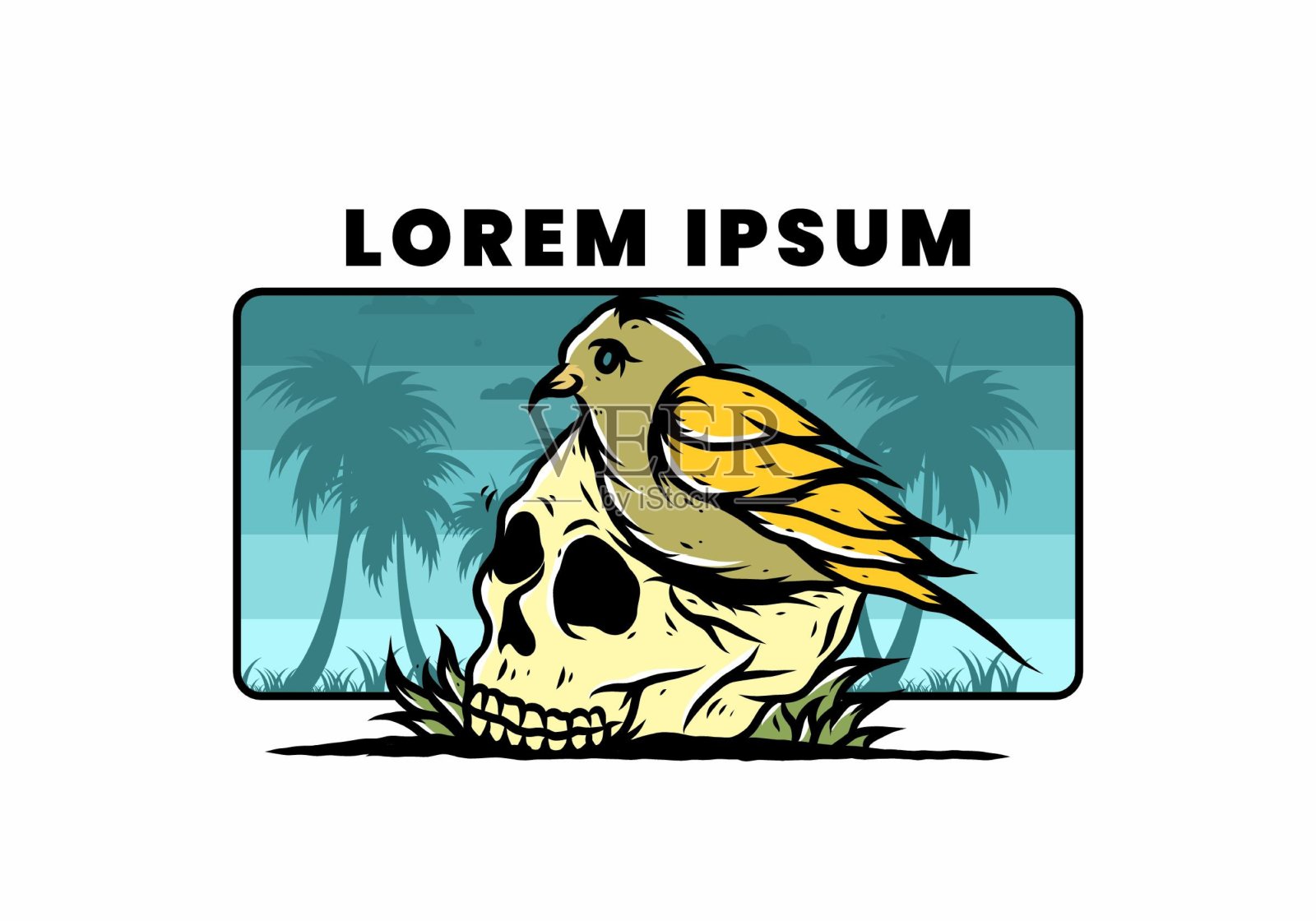 鸟类筑巢头骨插图插画图片素材