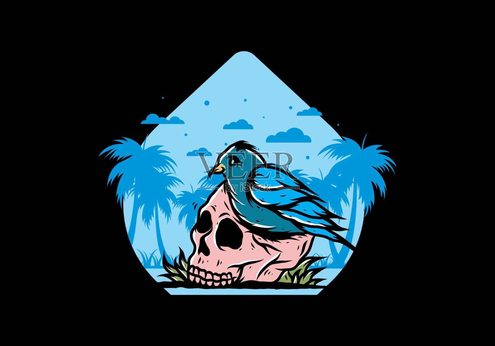 鸟类筑巢头骨插图插画图片素材