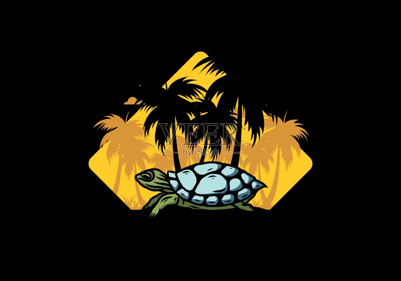 椰子树下的海龟插图插画图片素材