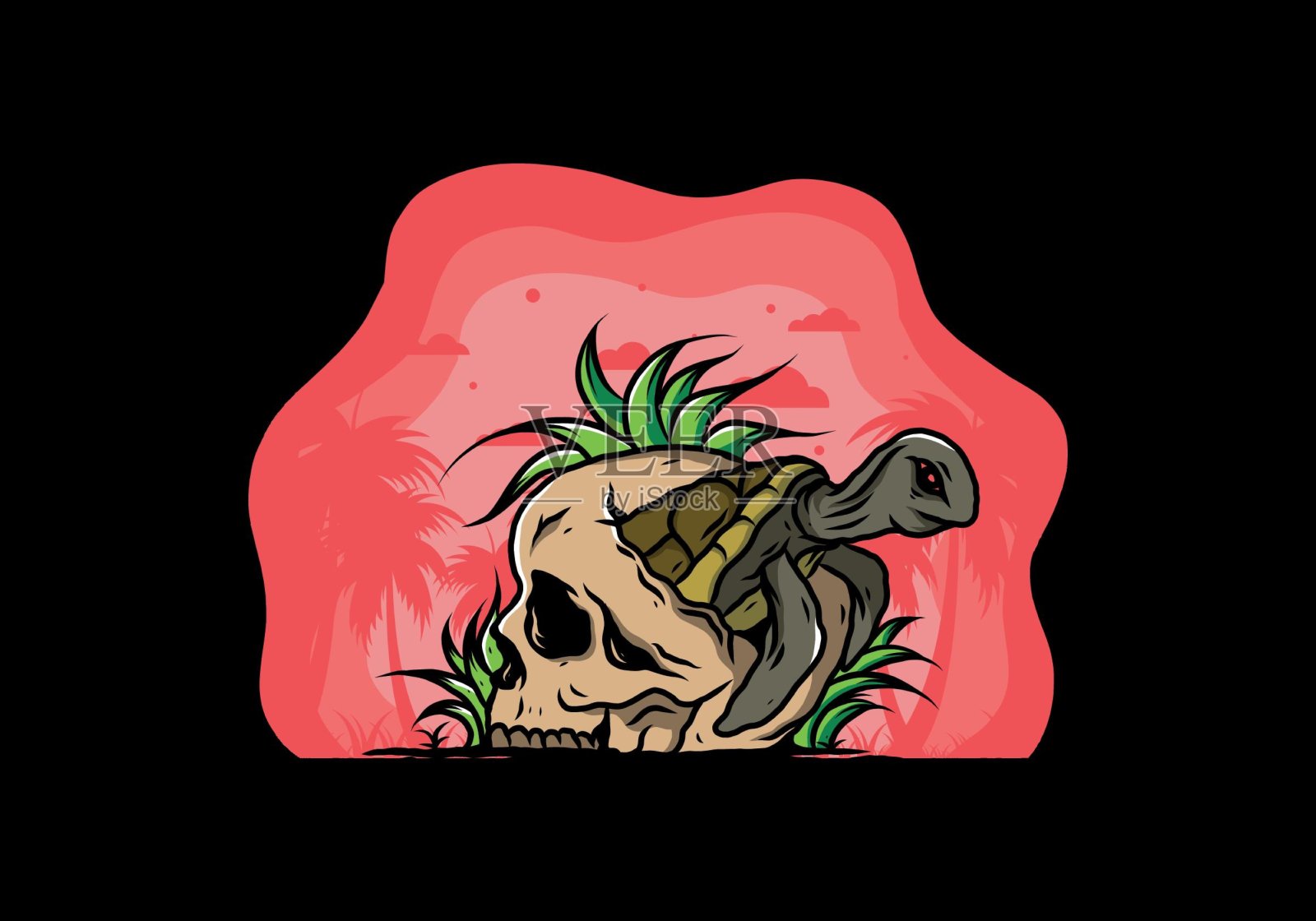 骷髅图中的海龟插画图片素材