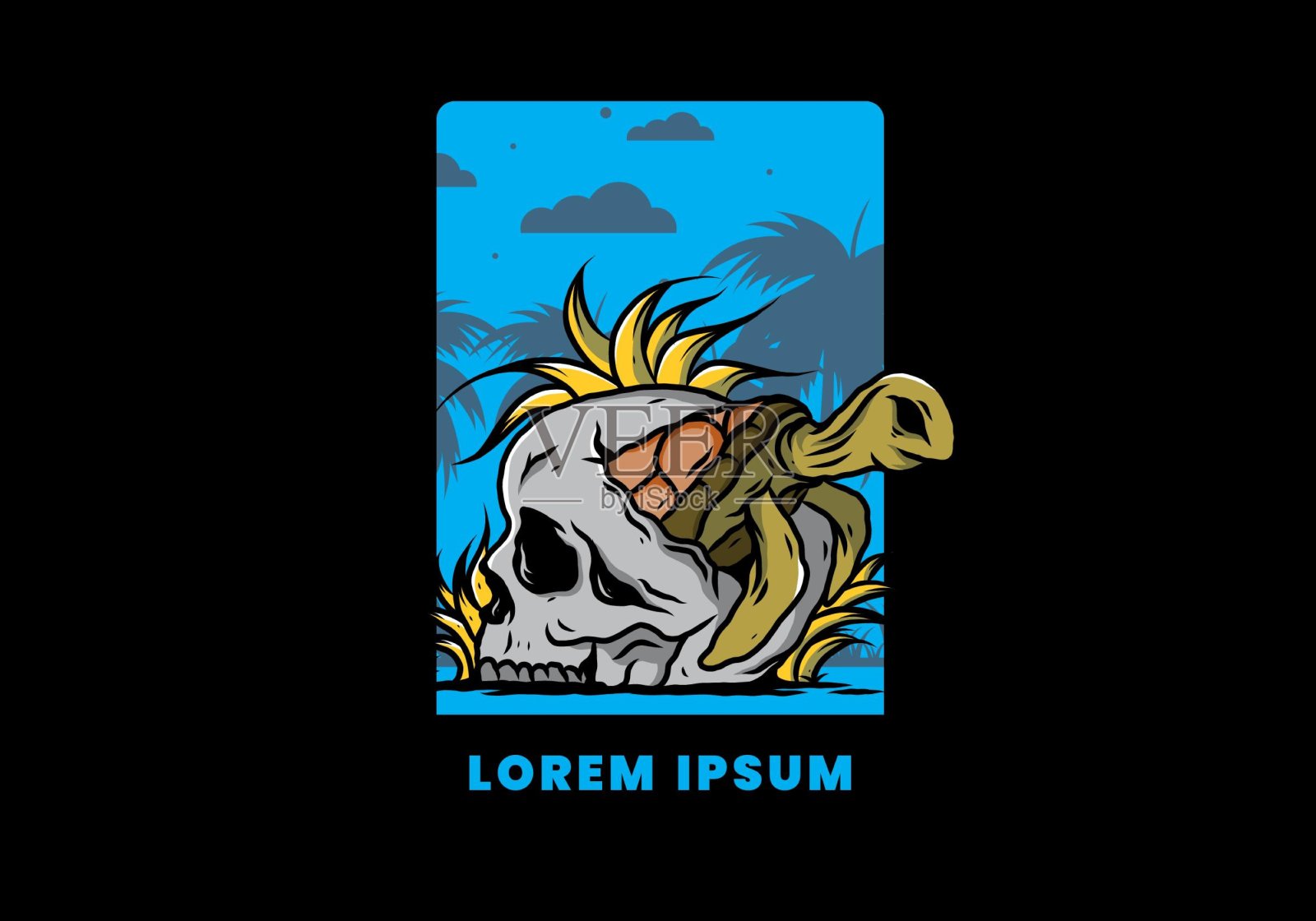 骷髅图中的海龟插画图片素材