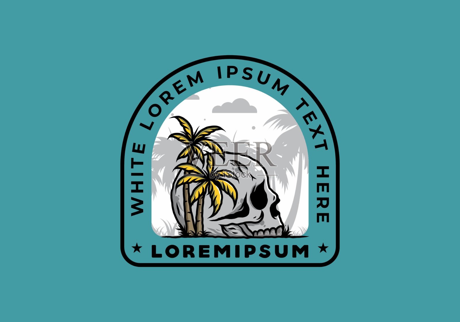 椰子树下的骷髅头插图插画图片素材