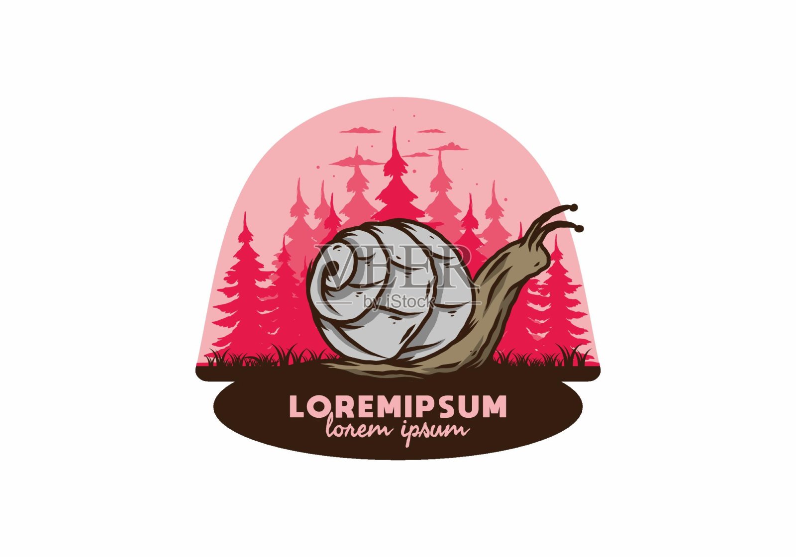 森林中的蜗牛爬行图插画图片素材