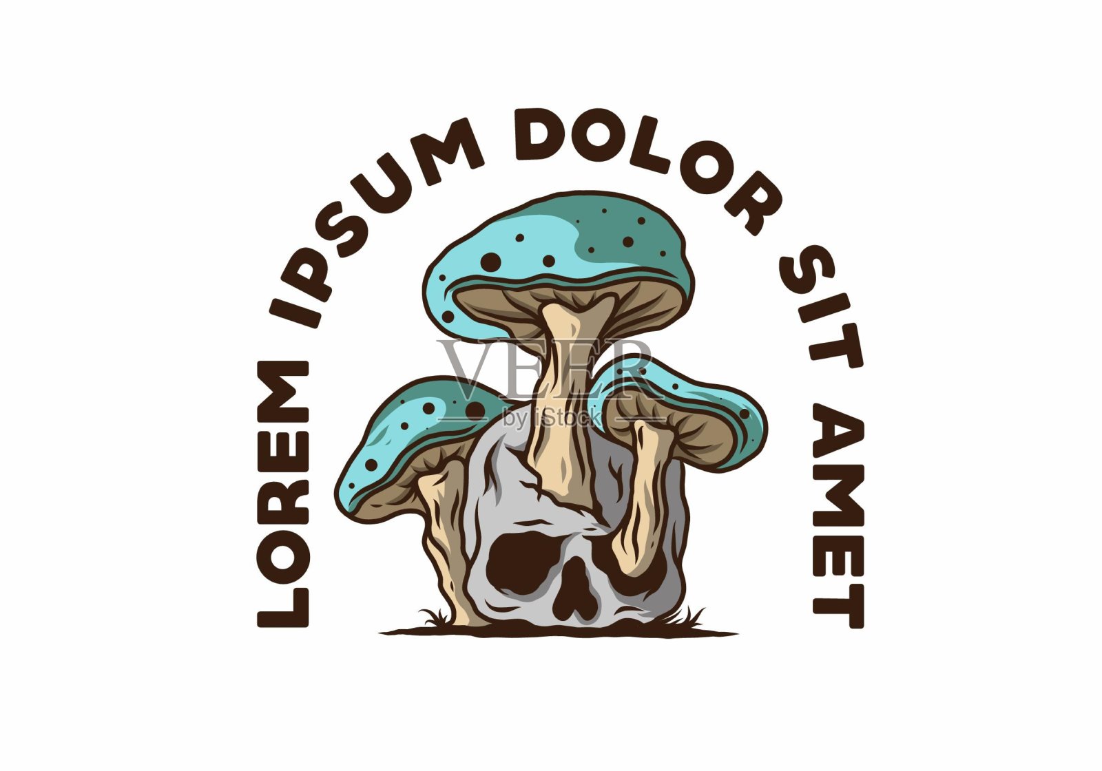 蘑菇生长在人类头骨插图插画图片素材