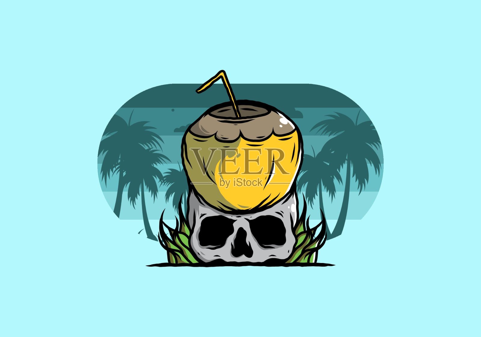椰子饮料人类头骨插图插画图片素材