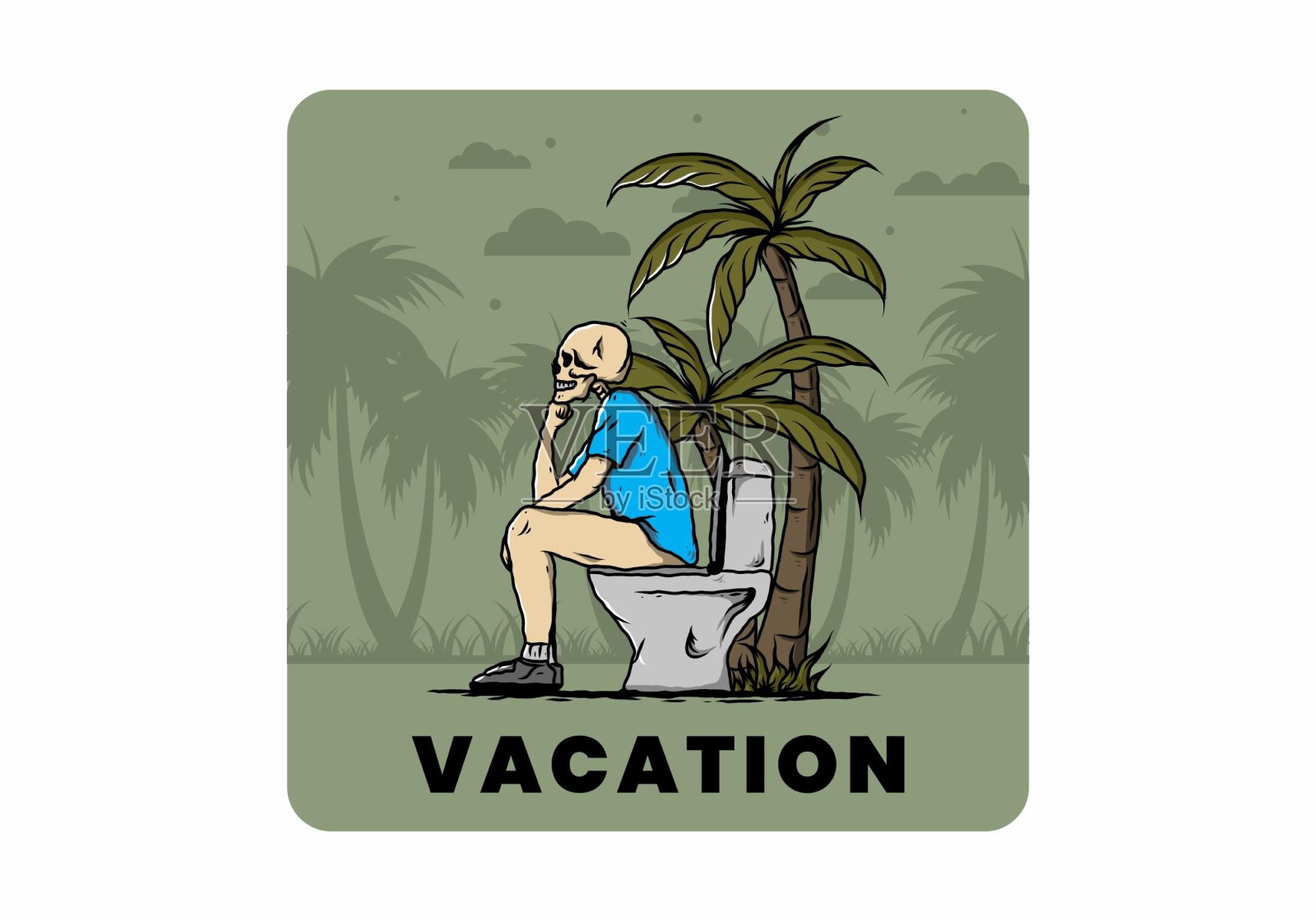 骷髅人坐在户外马桶上的插图插画图片素材