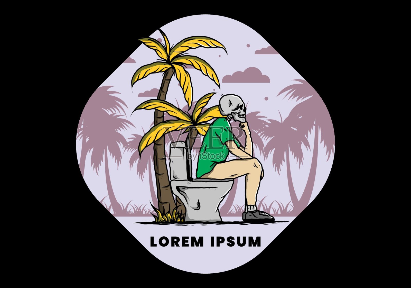 骷髅人坐在户外马桶上的插图插画图片素材