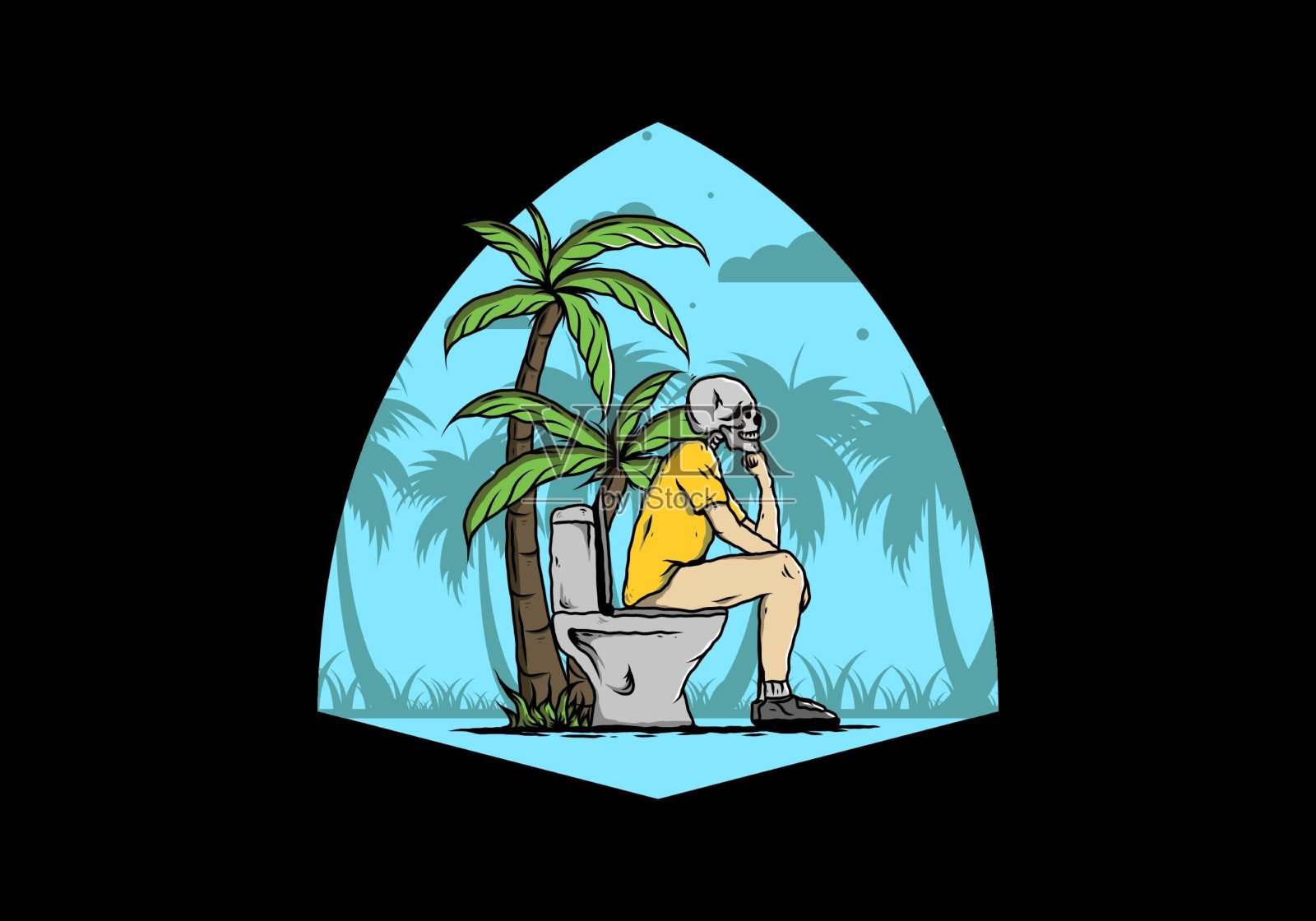 骷髅人坐在户外马桶上的插图插画图片素材