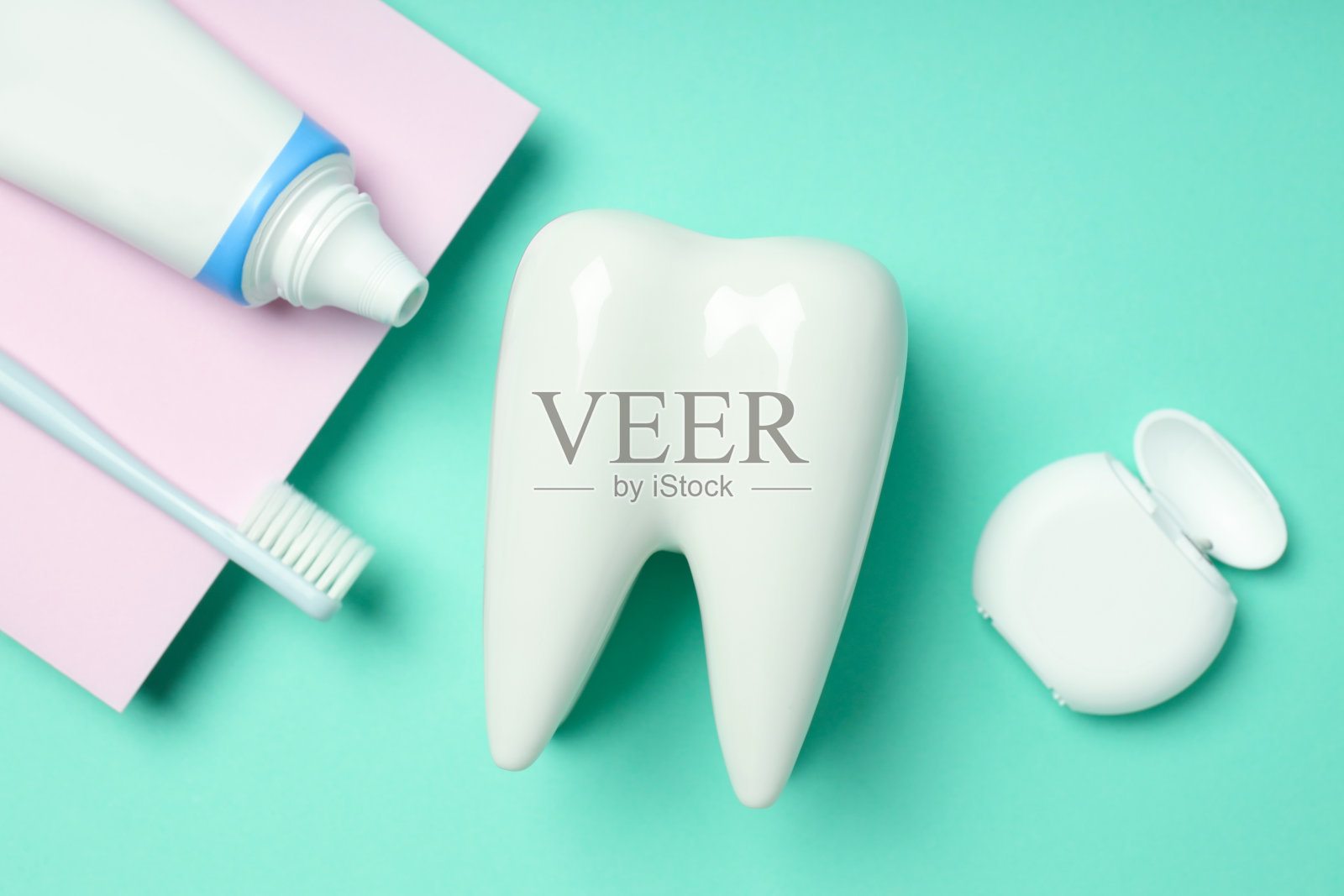 口腔护理理念，牙齿护理，俯视图照片摄影图片