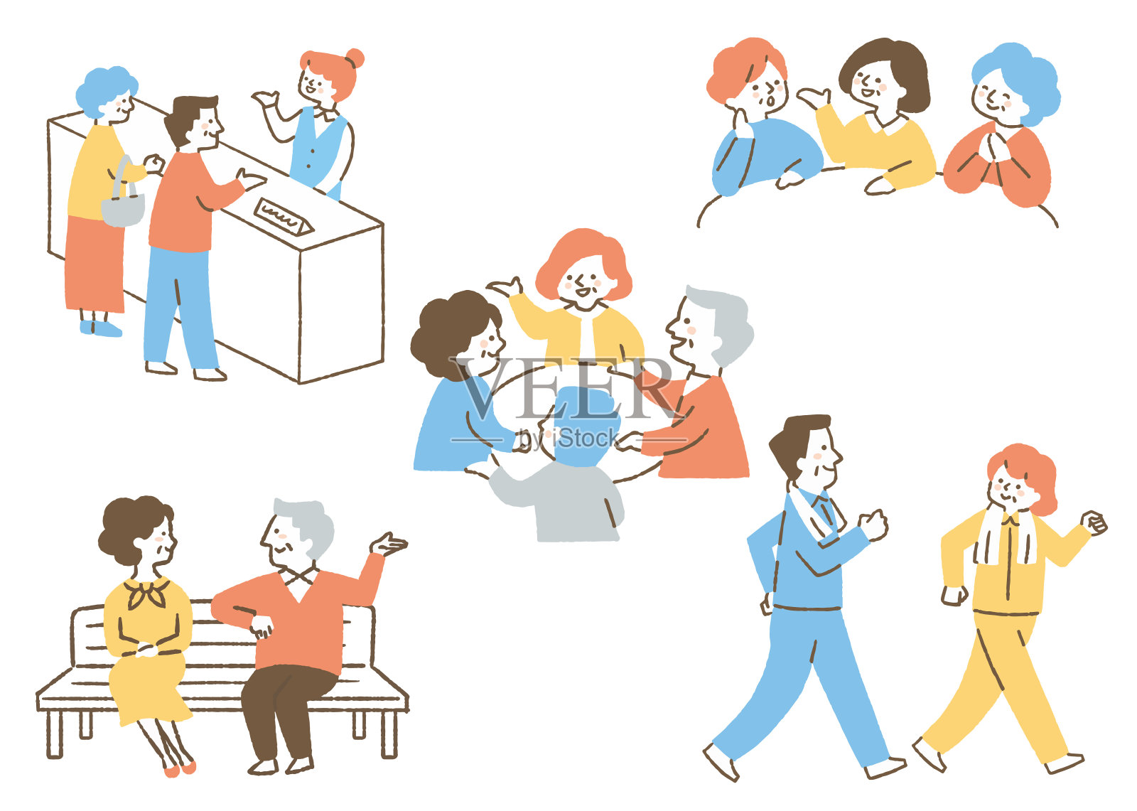 活跃的上了年纪的男人和女人都是有色人种插画图片素材