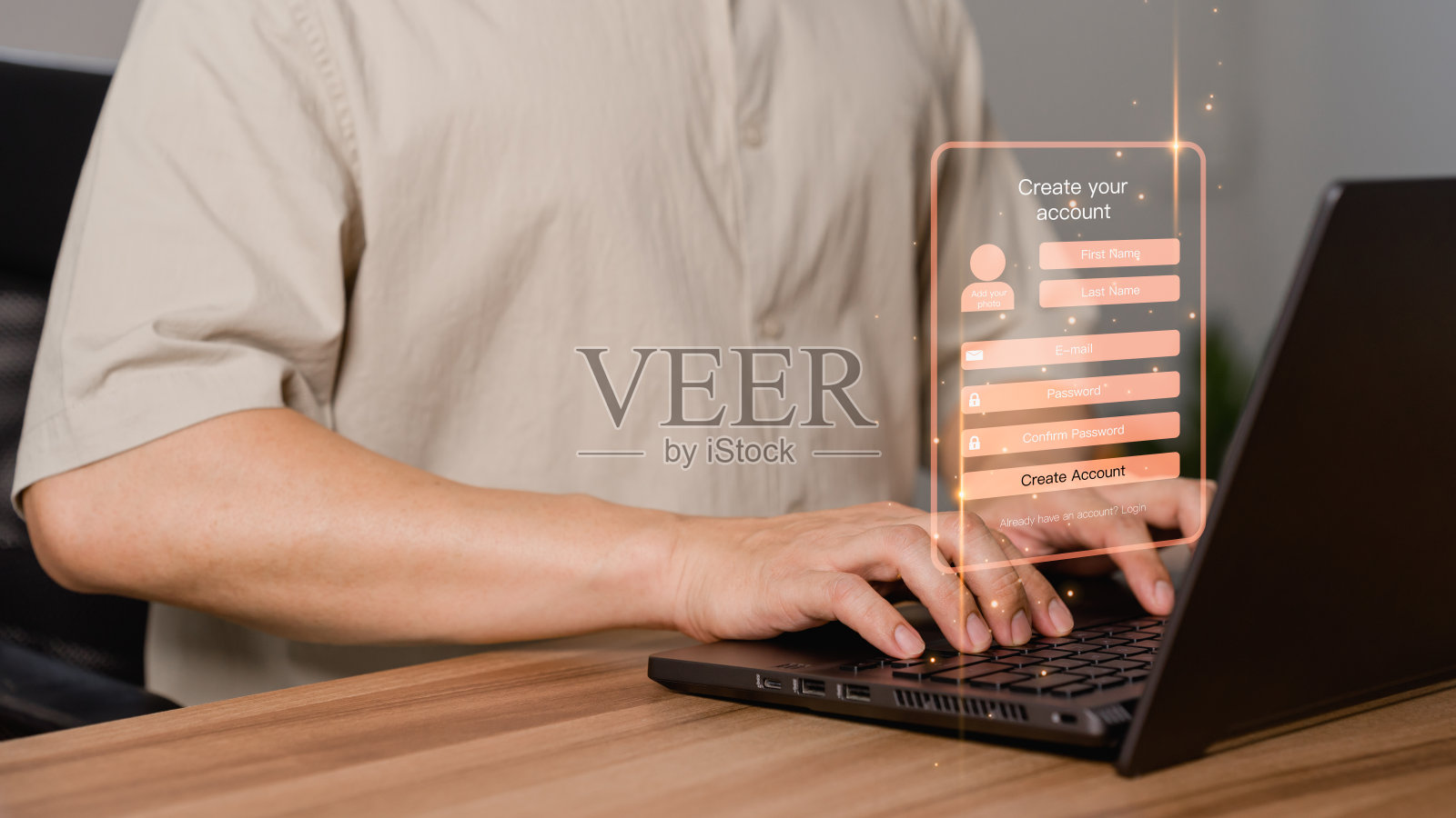 成年男子在笔记本电脑上注册网站。网络安全理念保护个人资料。安全加密和访问用户的私人信息访问互联网。照片摄影图片