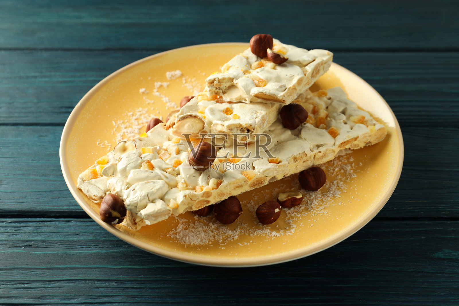 美味食物的概念，牛轧糖，近距离照片摄影图片