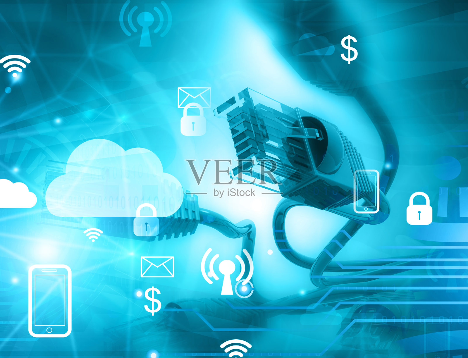 抽象技术背景下的互联网电缆照片摄影图片