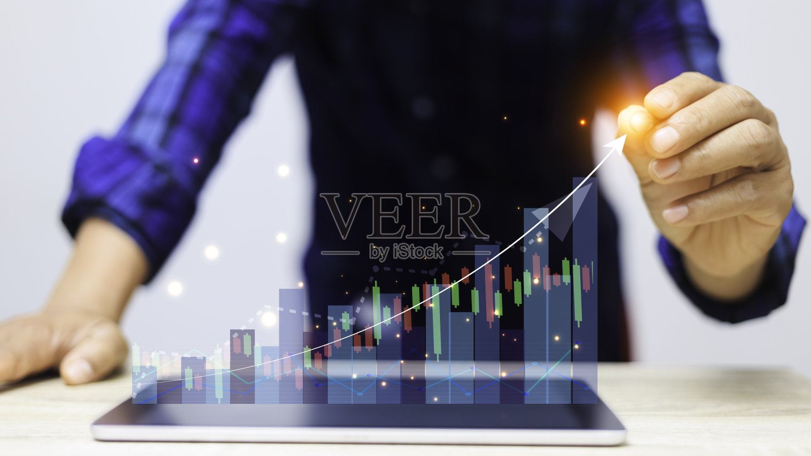 图表显示了兴趣的增加。世界各地的通货膨胀都在上升。财富股票投资理念。面向下一代技术的数字化转型。照片摄影图片