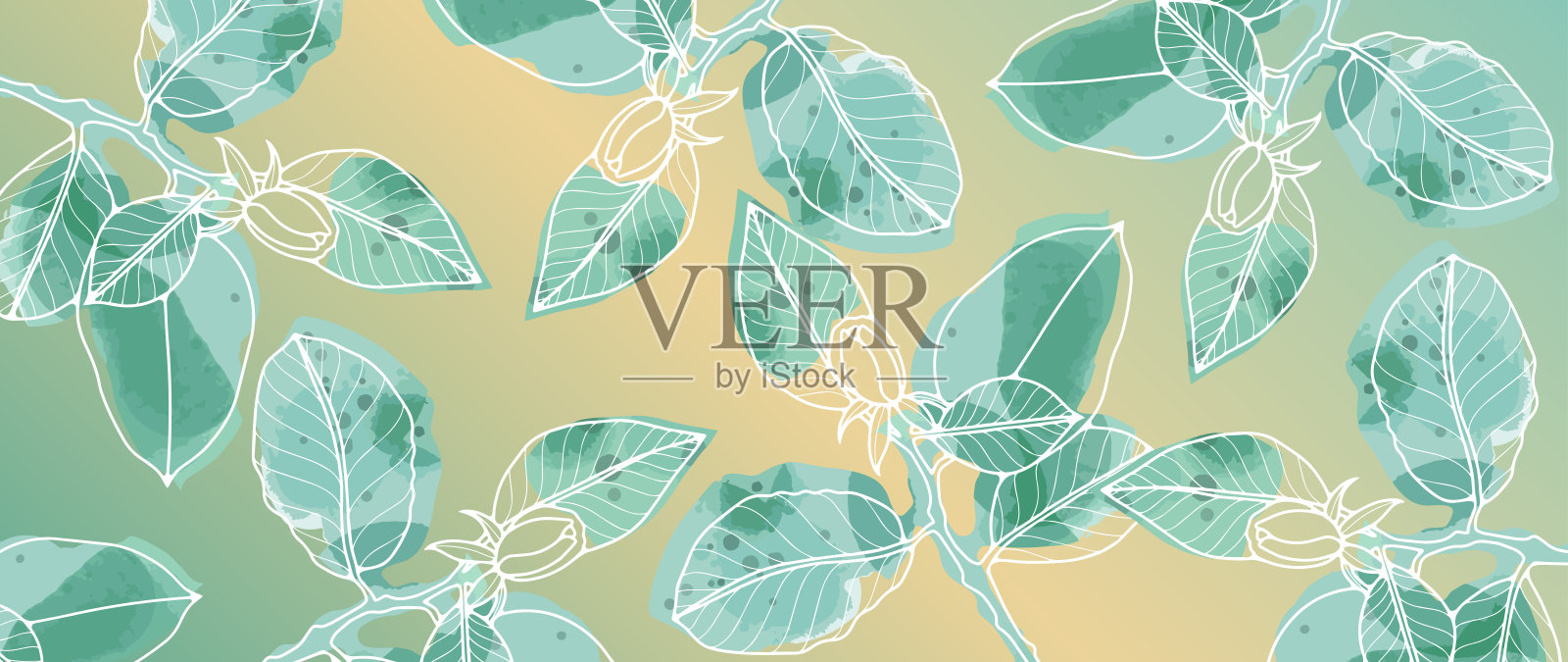 花卉抽象梯度背景与玫瑰枝在水彩风格。明信片，装饰，海报，壁纸和演示的背景插画图片素材