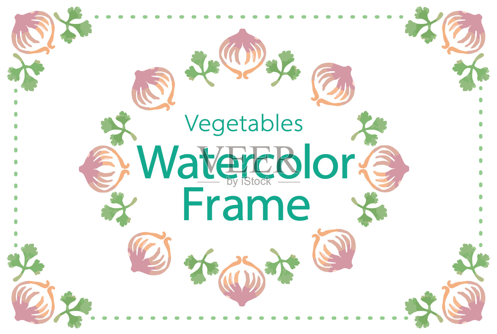 框架与水彩蔬菜。设计模板。矢量插图。插画图片素材
