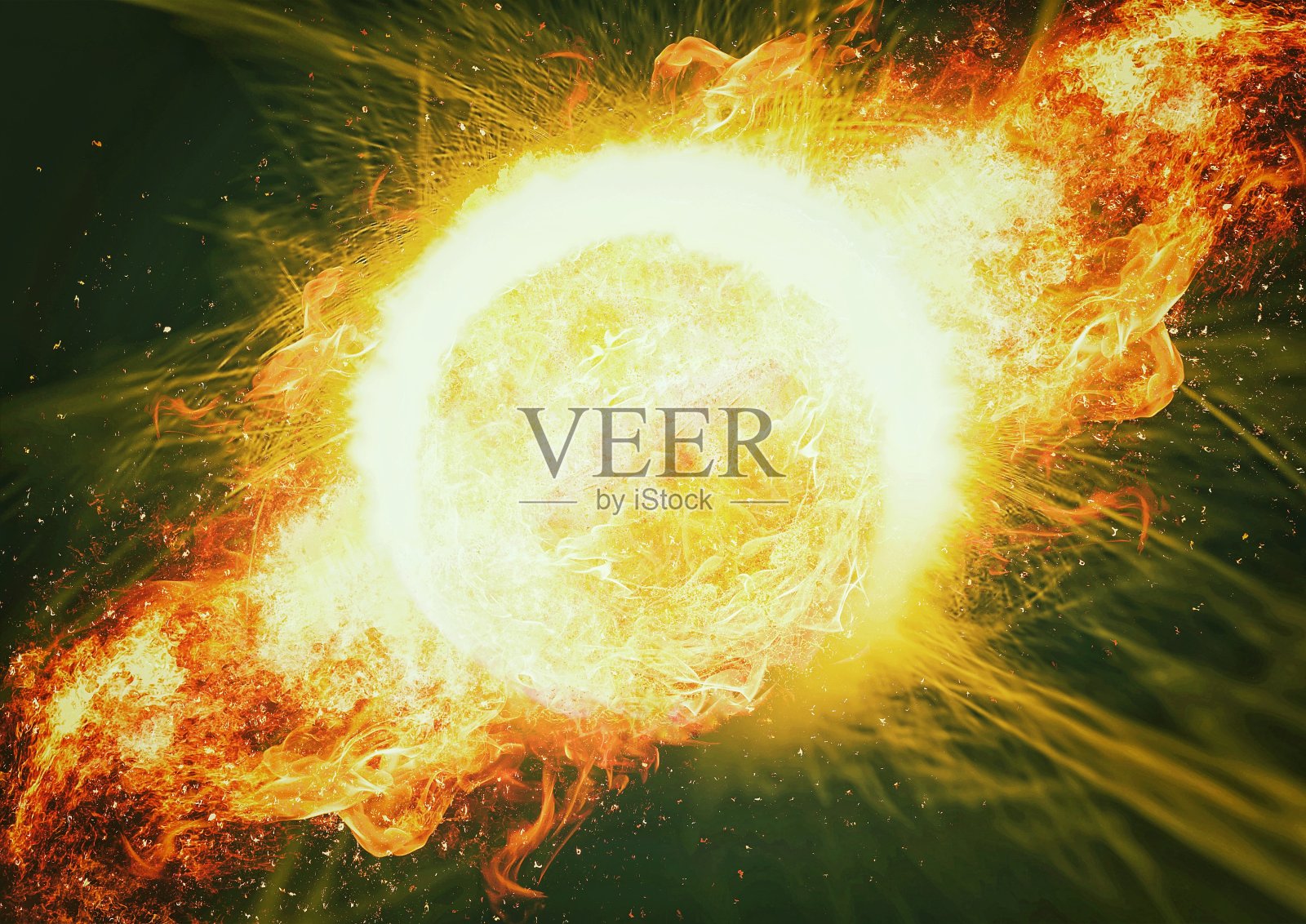 一个火球在黑暗中燃烧的3d插图照片摄影图片