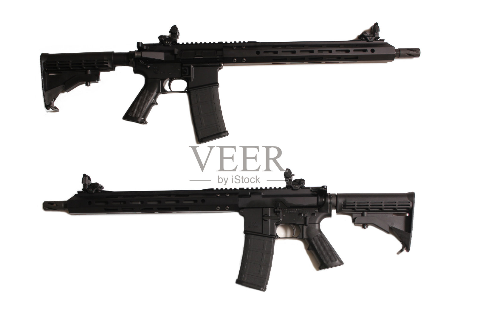 AR-15型突击武器隔离在白色背景的左右侧面视图照片摄影图片